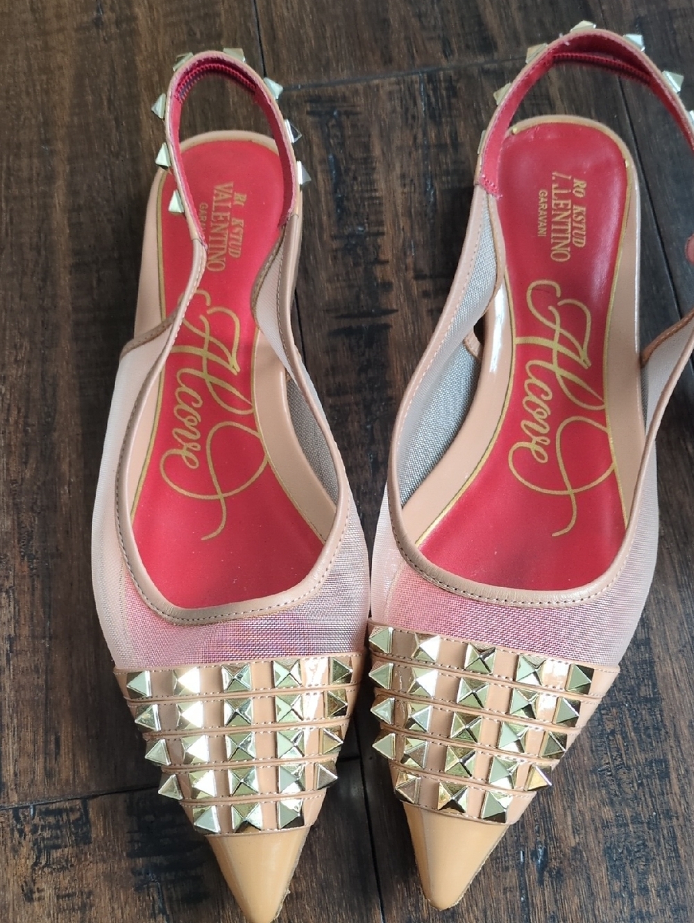 Valentino Garavani Pink and Nude Studded Pointed Slingback Flats